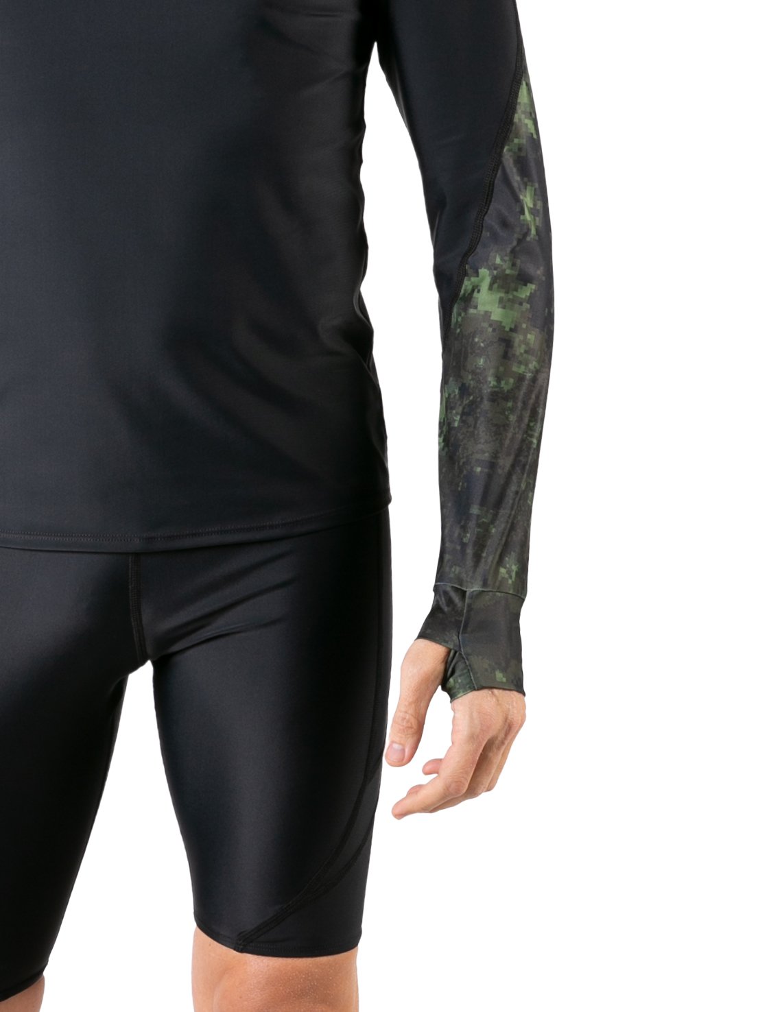 Hooded Rash Guard UPF 50+ Fitted Hood - Green Camo | UV Max, view 6