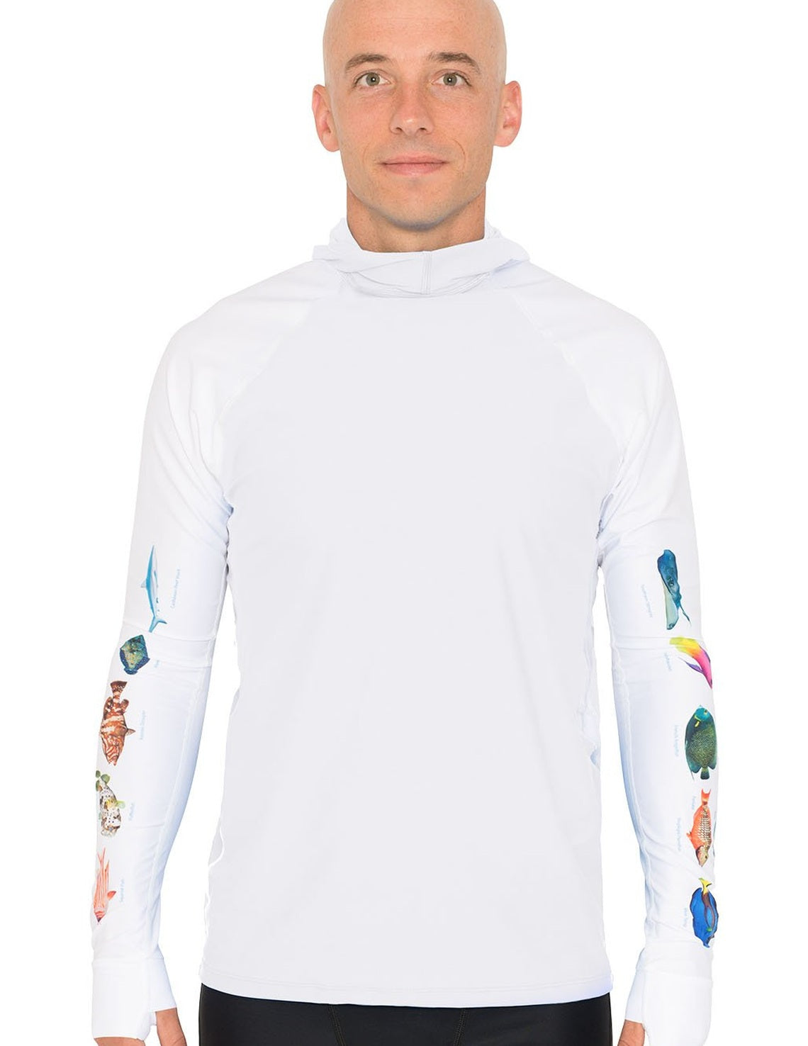 Snorkel Hooded Rash Guard UPF 50+ Caribbean Fish Chart - White | UV Max, view 2