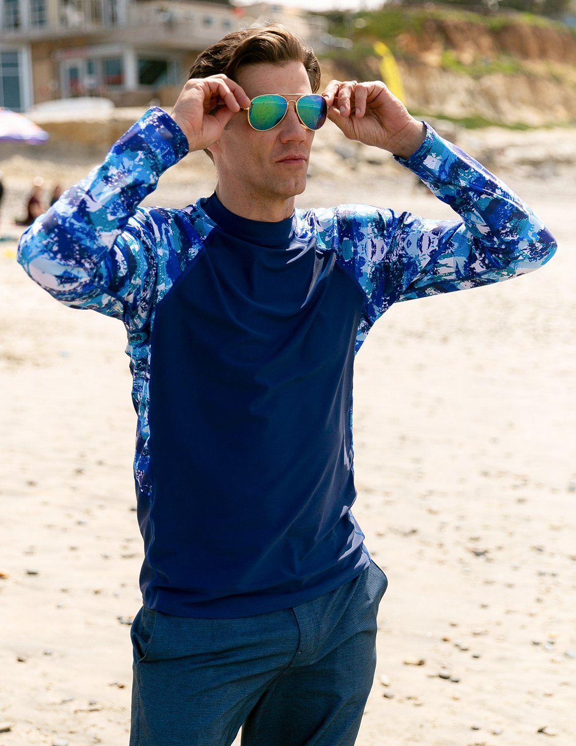 Long Sleeve Rash Guard UPF 50+ - Blue Camo | UV Max, view 4