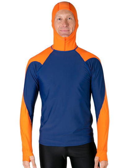 Hooded Rash Guard UPF 50+ Fitted Hood - Navy / Orange | UV Max