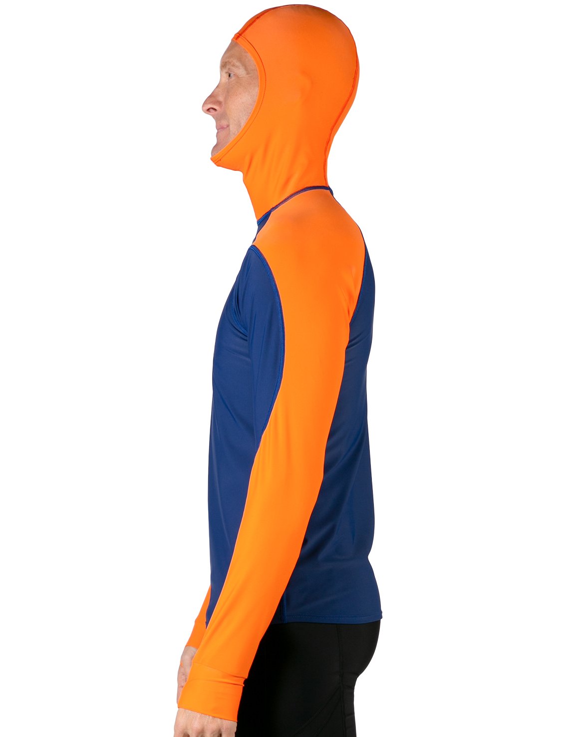 Hooded Rash Guard UPF 50+ Fitted Hood - Navy / Orange | UV Max, view 3