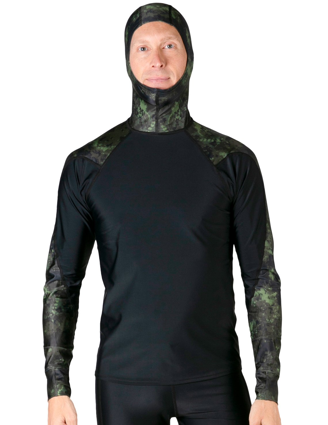 Hooded Rash Guard UPF 50+ Fitted Hood - Green Camo | UV Max