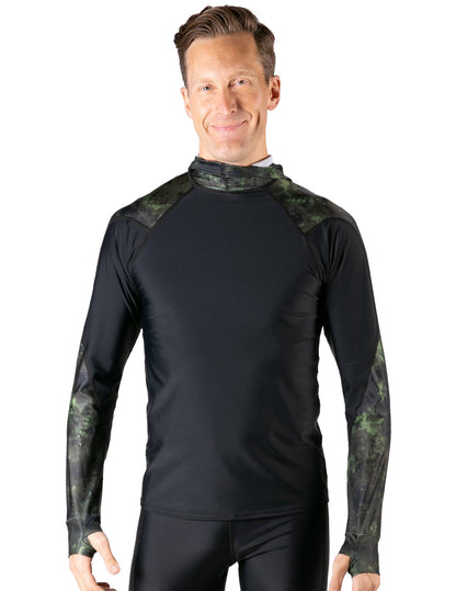 Hooded Rash Guard UPF 50+ Fitted Hood - Green Camo | UV Max, view 2