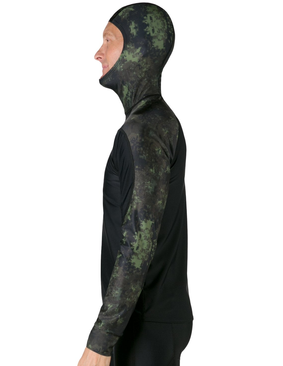 Hooded Rash Guard UPF 50+ Fitted Hood - Green Camo | UV Max, view 3