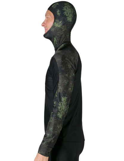 Hooded Rash Guard UPF 50+ Fitted Hood - Green Camo | UV Max, view 3