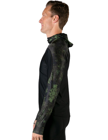 Hooded Rash Guard UPF 50+ Fitted Hood - Green Camo | UV Max, view 4