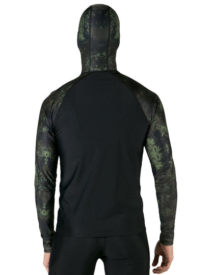 Hooded Rash Guard UPF 50+ Fitted Hood - Green Camo | UV Max, view 5