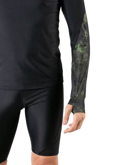 Hooded Rash Guard UPF 50+ Fitted Hood - Green Camo | UV Max, view 6
