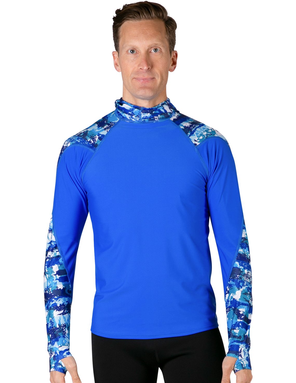 Hooded Rash Guard UPF 50+ Fitted Hood - Blue Camo | UV Max, view 2