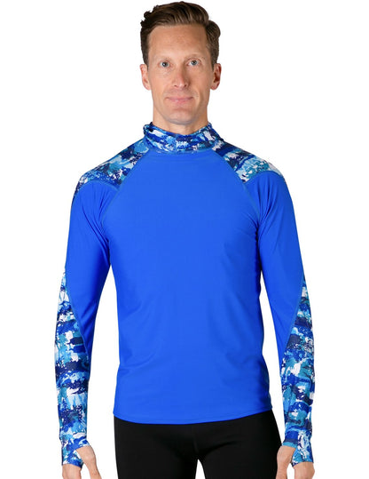 Hooded Rash Guard UPF 50+ Fitted Hood - Blue Camo | UV Max, view 2
