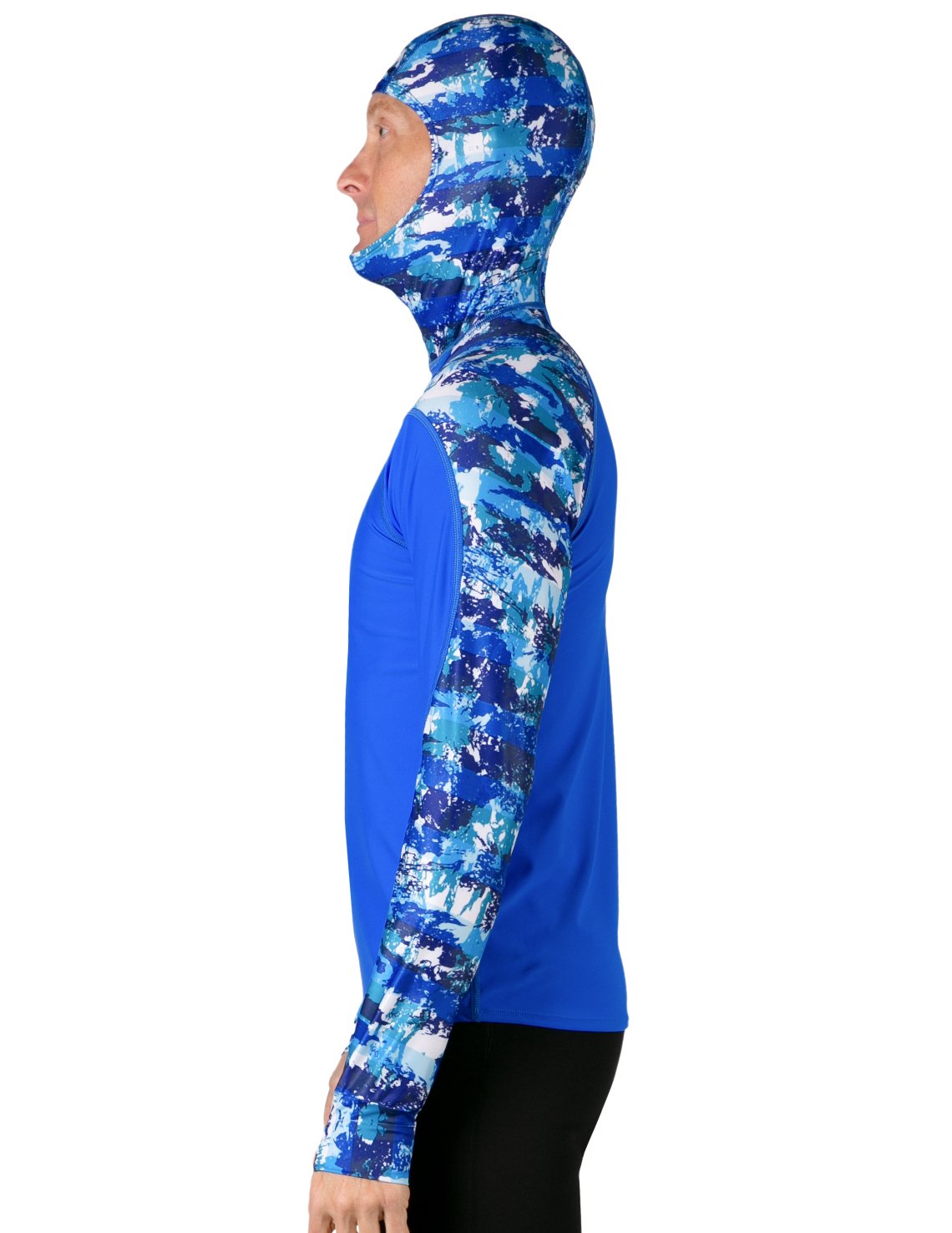 Hooded Rash Guard UPF 50+ Fitted Hood - Blue Camo | UV Max, view 3