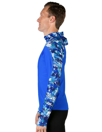 Hooded Rash Guard UPF 50+ Fitted Hood - Blue Camo | UV Max, view 4