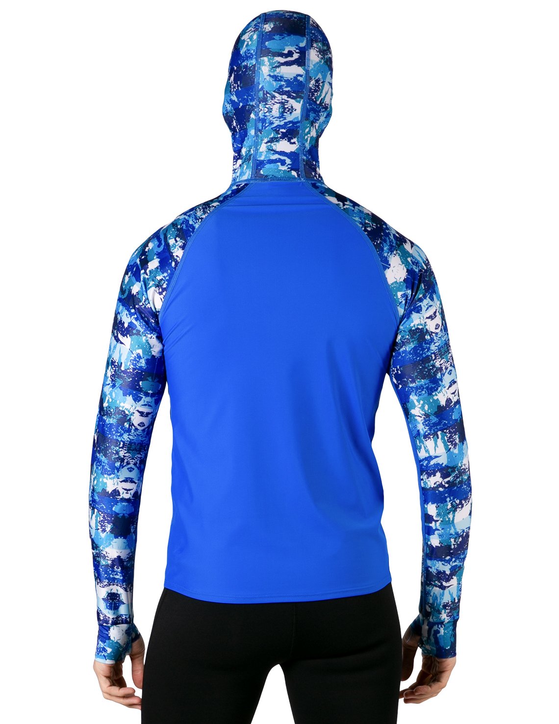 Hooded Rash Guard UPF 50+ Fitted Hood - Blue Camo | UV Max, view 5
