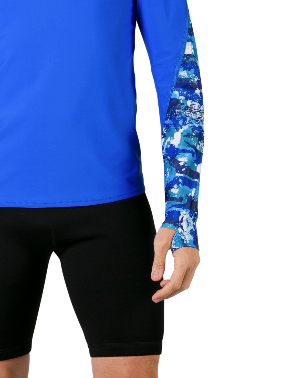 Hooded Rash Guard UPF 50+ Fitted Hood - Blue Camo | UV Max, view 6