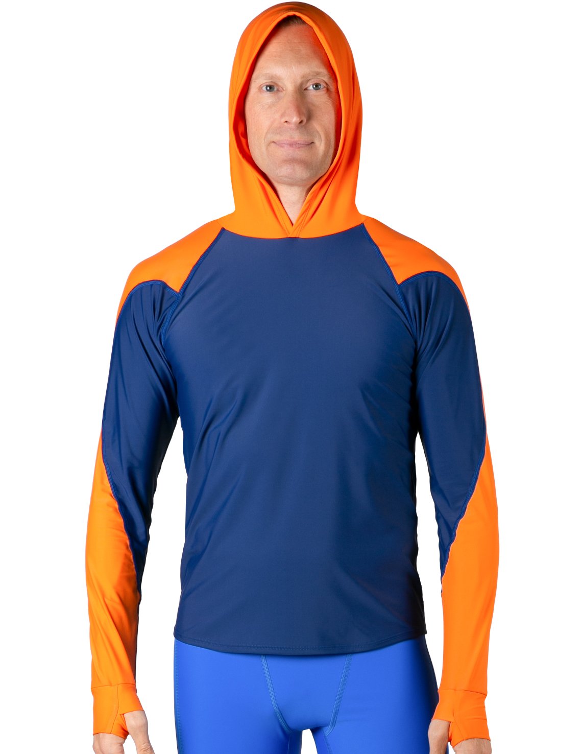 Hooded Rash Guard UPF 50+ Relaxed Hood - Navy / Orange | UV Max