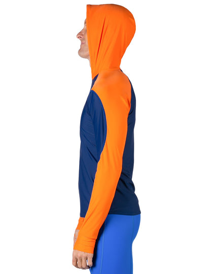 Hooded Rash Guard UPF 50+ Relaxed Hood - Navy / Orange | UV Max, view 4