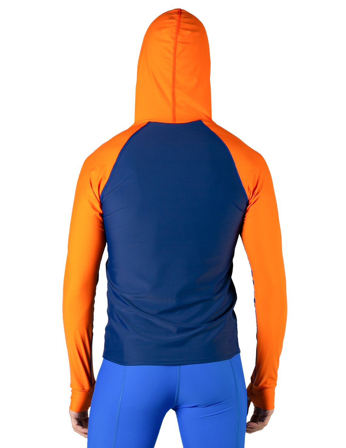 Hooded Rash Guard UPF 50+ Relaxed Hood - Navy / Orange | UV Max, view 5