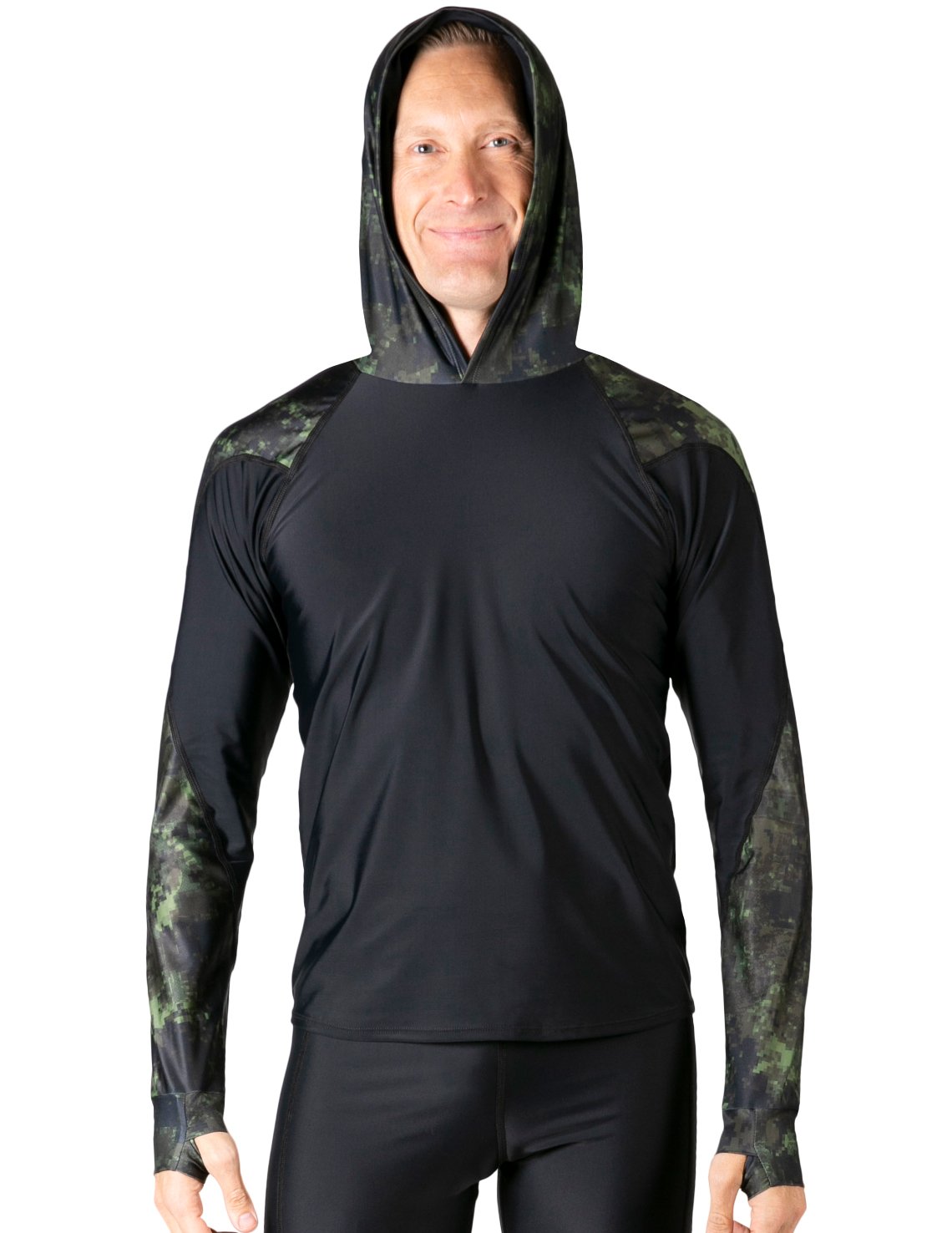 Hooded Rash Guard UPF 50+ Relaxed Hood - Green Camo | UV Max