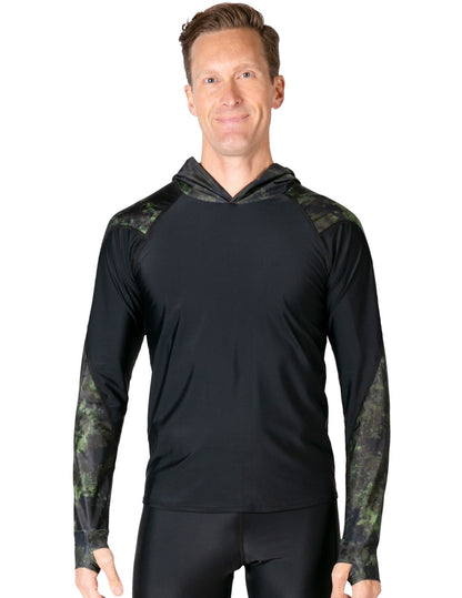 Hooded Rash Guard UPF 50+ Relaxed Hood - Green Camo | UV Max, view 2