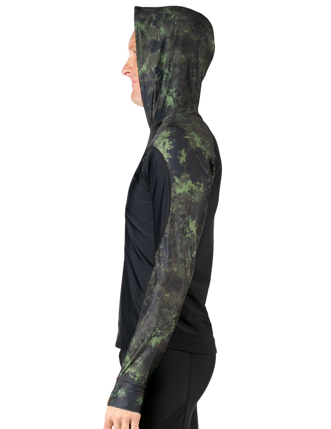 Hooded Rash Guard UPF 50+ Relaxed Hood - Green Camo | UV Max, view 4