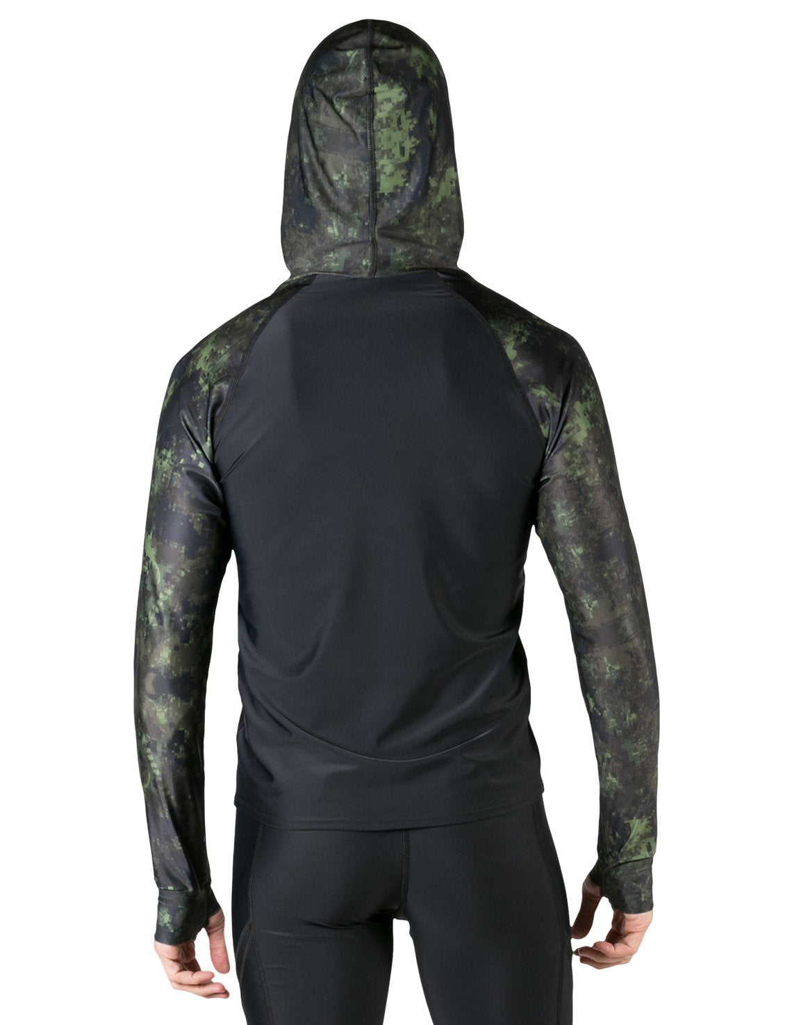 Hooded Rash Guard UPF 50+ Relaxed Hood - Green Camo | UV Max, view 5