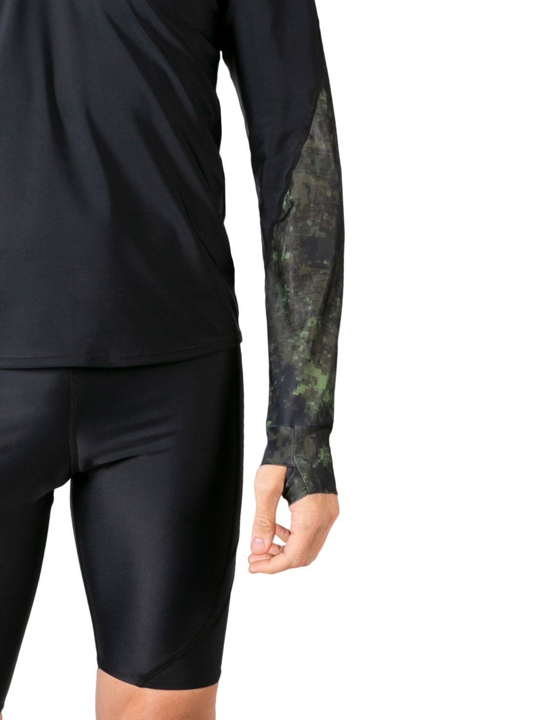 Hooded Rash Guard UPF 50+ Relaxed Hood - Green Camo | UV Max, view 6