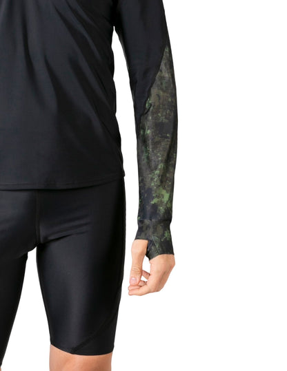 Hooded Rash Guard UPF 50+ Relaxed Hood - Green Camo | UV Max, view 6