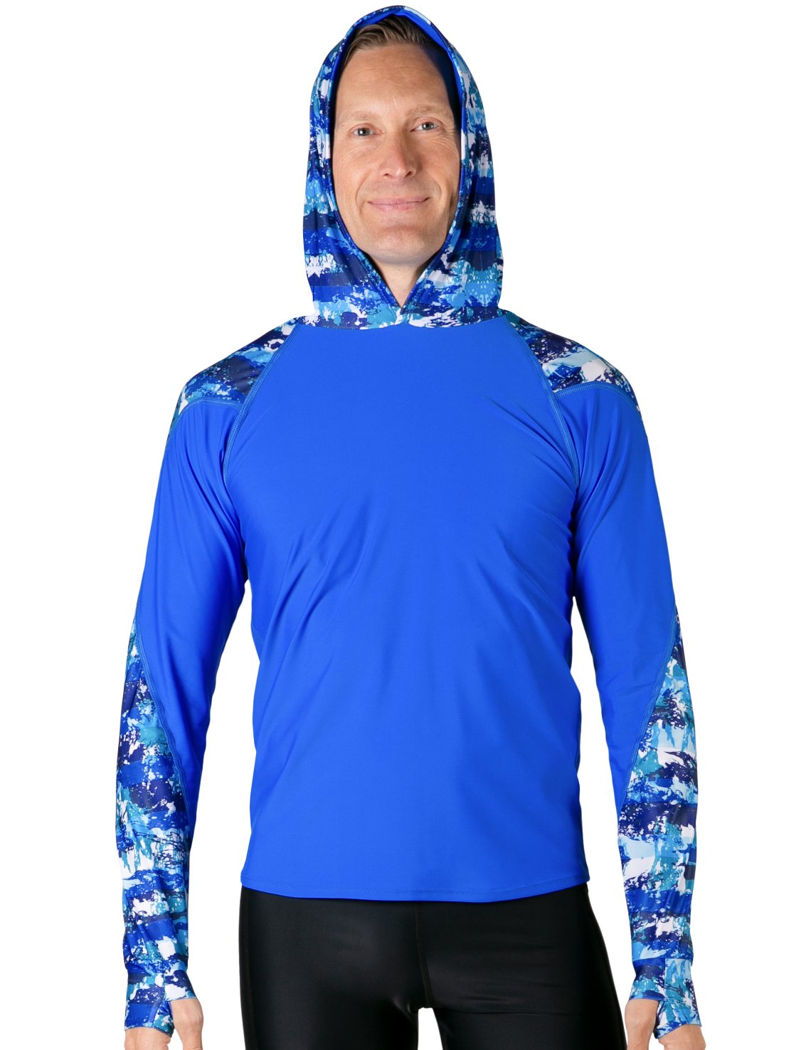 Hooded Rash Guard UPF 50+ Relaxed Hood - Blue Camo | UV Max