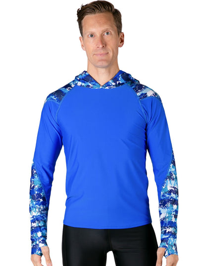 Hooded Rash Guard UPF 50+ Relaxed Hood - Blue Camo | UV Max, view 2