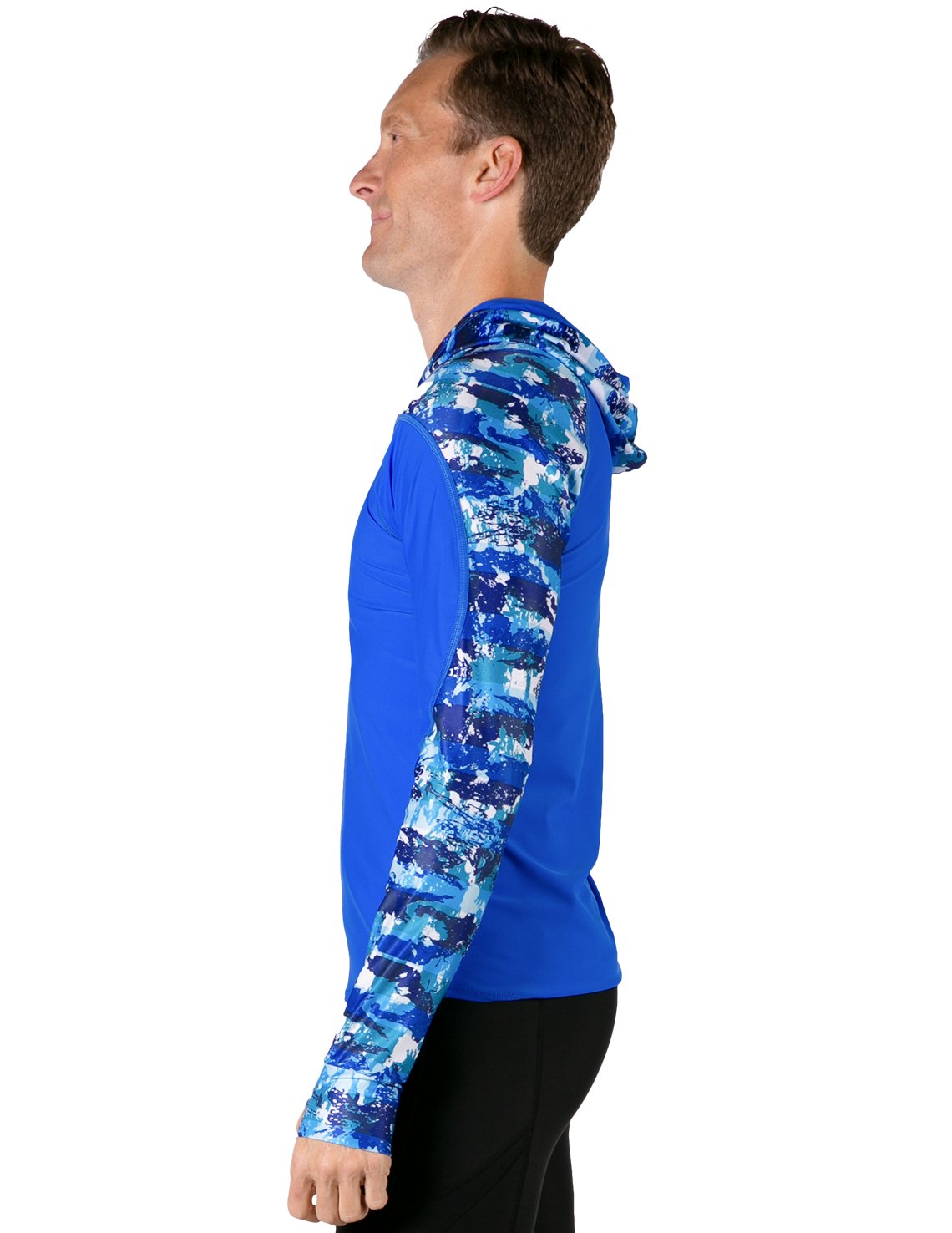 Hooded Rash Guard UPF 50+ Relaxed Hood - Blue Camo | UV Max, view 3