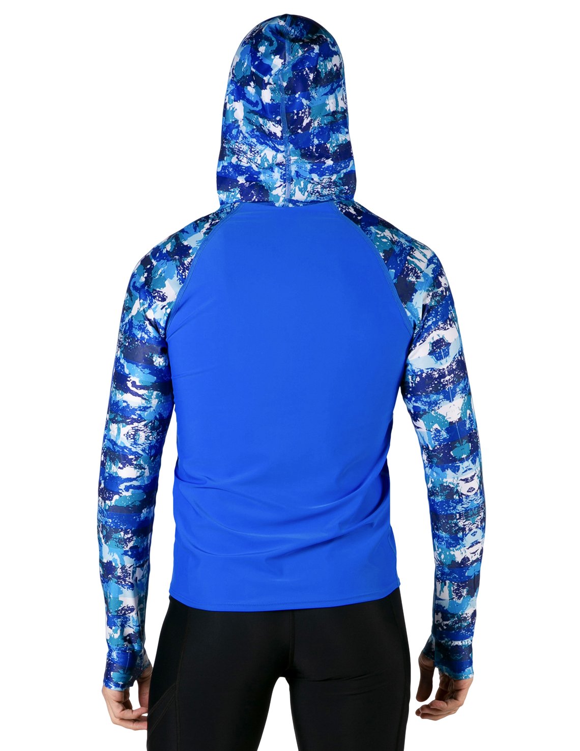 Hooded Rash Guard UPF 50+ Relaxed Hood - Blue Camo | UV Max, view 5