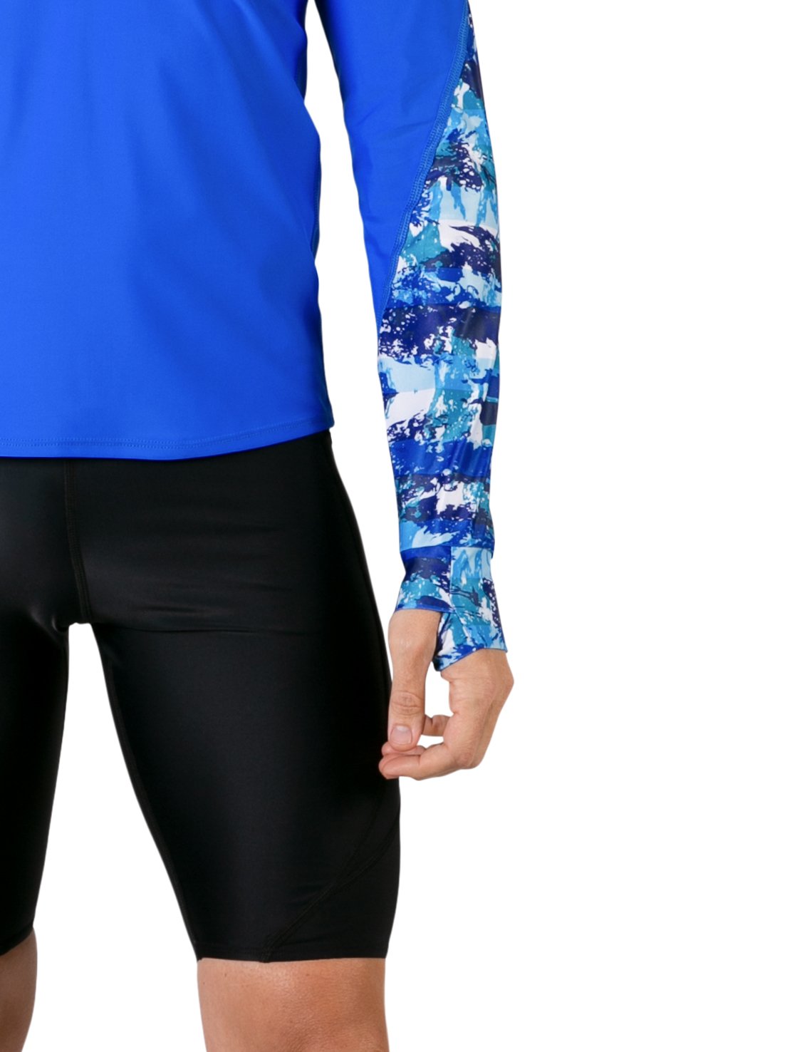 Hooded Rash Guard UPF 50+ Relaxed Hood - Blue Camo | UV Max, view 6