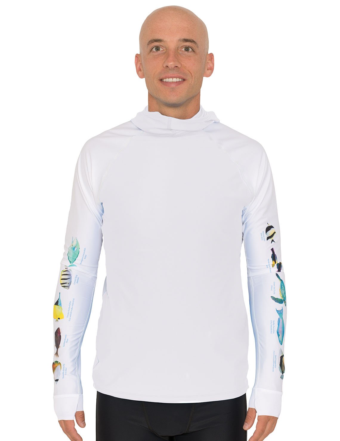 Snorkel Hooded Rash Guard UPF 50+ Hawaii Fish Chart - White | UV Max