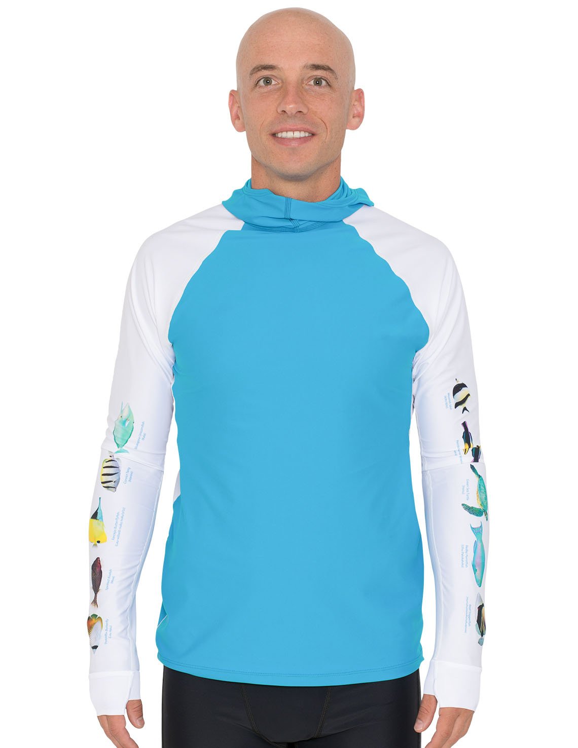 Snorkel Hooded Rash Guard UPF 50+ Hawaii Fish Chart - Aqua | UV Max, view 2