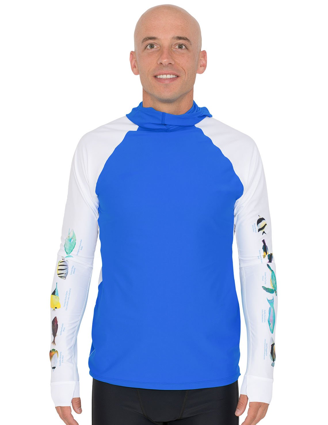 Snorkel Hooded Rash Guard UPF 50+ Hawaii Fish Chart - Royal | UV Max, view 3