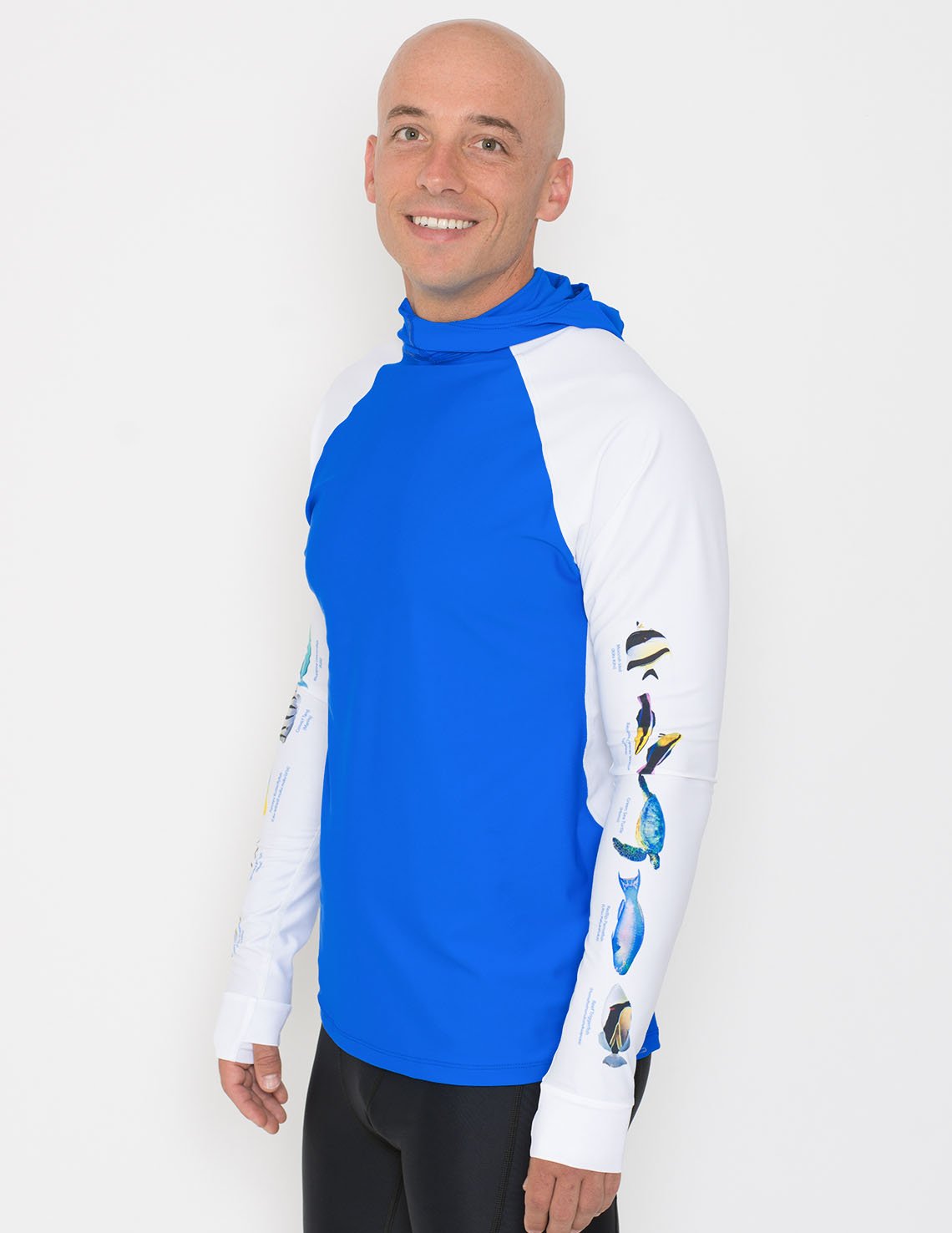 Snorkel Hooded Rash Guard UPF 50+ Hawaii Fish Chart - Royal | UV Max, view 2