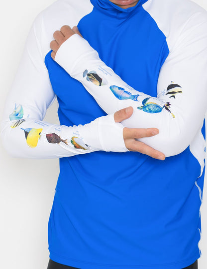 Snorkel Hooded Rash Guard UPF 50+ Hawaii Fish Chart - Royal | UV Max, view 4