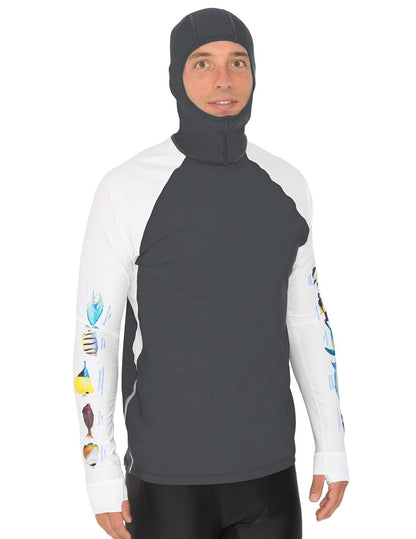 Snorkel Hooded Rash Guard UPF 50+ Hawaii Fish Chart - Gray | UV Max