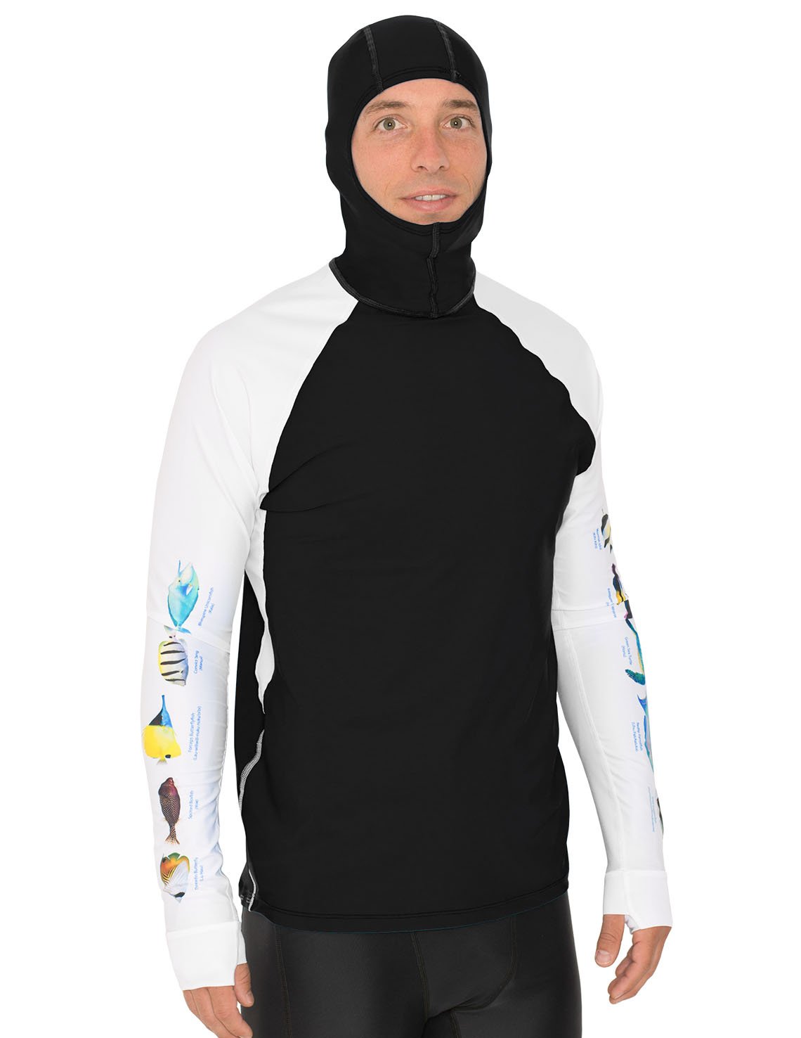Snorkel Hooded Rash Guard UPF 50+ Hawaii Fish Chart - Black | UV Max