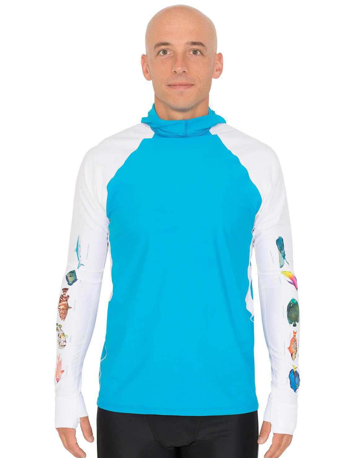 Snorkel Hooded Rash Guard UPF 50+ Caribbean Fish Chart - Aqua | UV Max, view 2