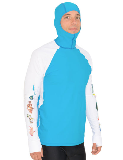 Snorkel Hooded Rash Guard UPF 50+ Caribbean Fish Chart - Aqua | UV Max