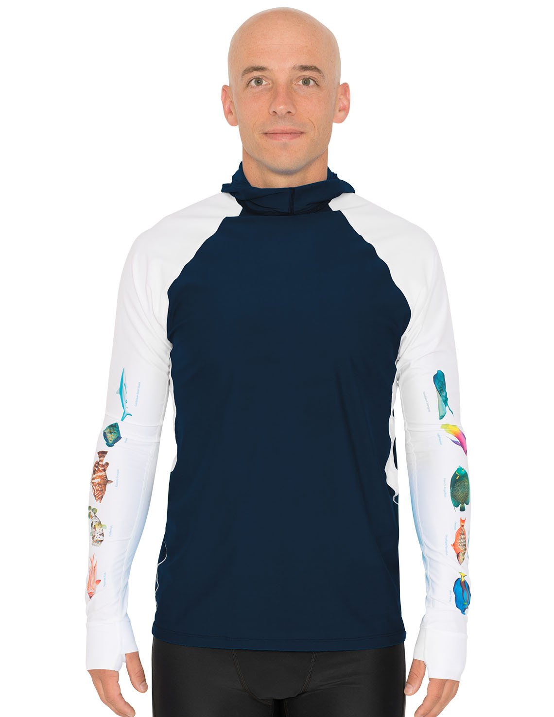 Snorkel Hooded Rash Guard UPF 50+ Caribbean Fish Chart - Navy | UV Max, view 2