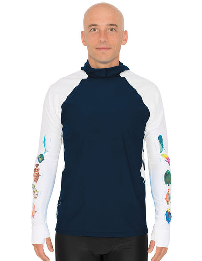 Snorkel Hooded Rash Guard UPF 50+ Caribbean Fish Chart - Navy | UV Max, view 2