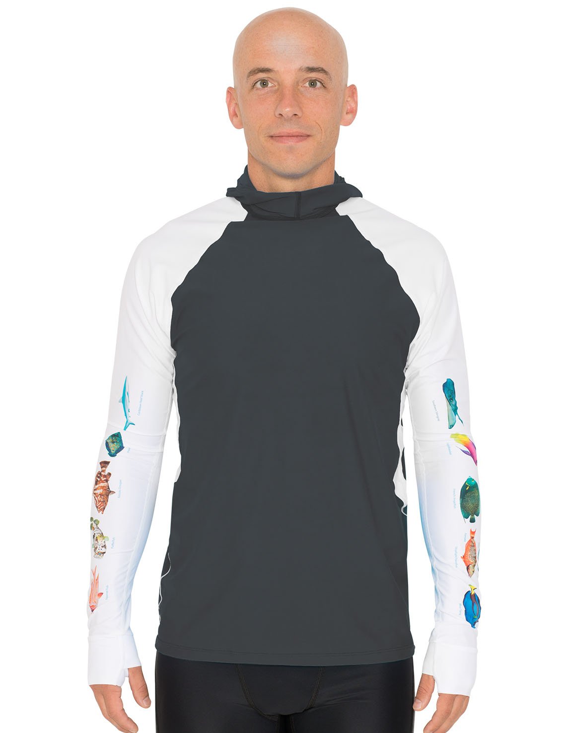 Snorkel Hooded Rash Guard UPF 50+ Caribbean Fish Chart - Gray | UV Max, view 2