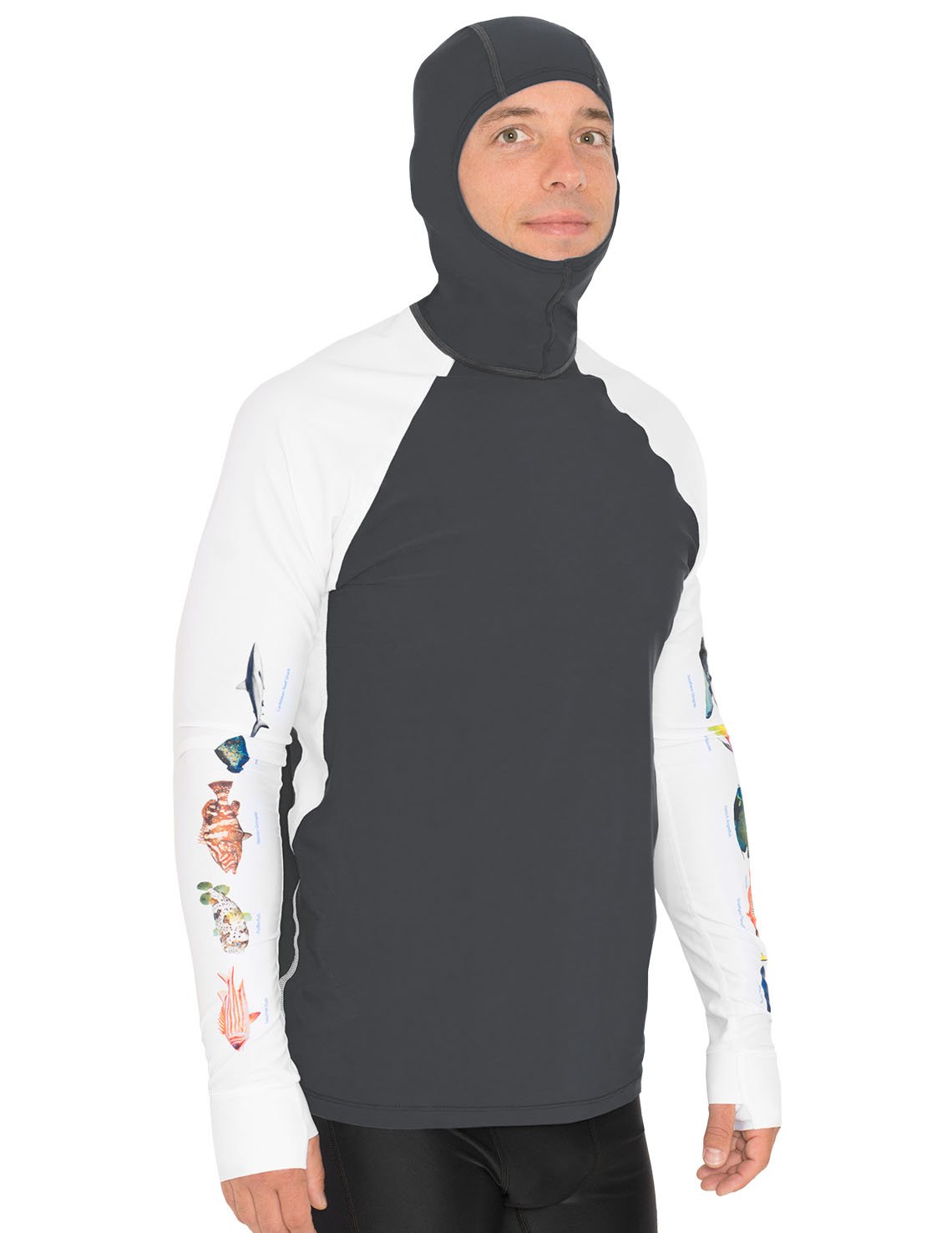 Snorkel Hooded Rash Guard UPF 50+ Caribbean Fish Chart - Gray | UV Max
