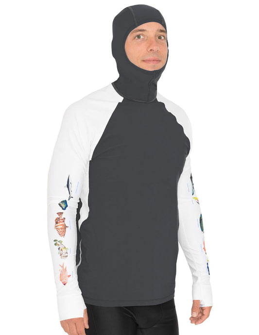 Snorkel Hooded Rash Guard UPF 50+ Caribbean Fish Chart - Gray | UV Max