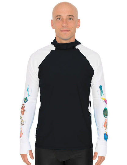 Snorkel Hooded Rash Guard UPF 50+ Caribbean Fish Chart - Black | UV Max, view 2
