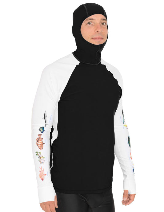 Snorkel Hooded Rash Guard UPF 50+ Caribbean Fish Chart - Black | UV Max