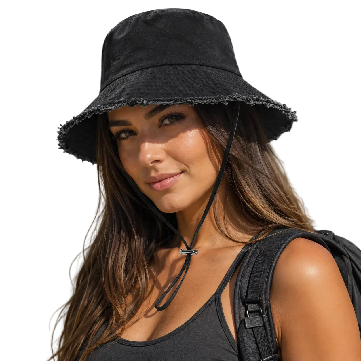 Women's Frayed Brim Beach Bucket Hat | UV Max