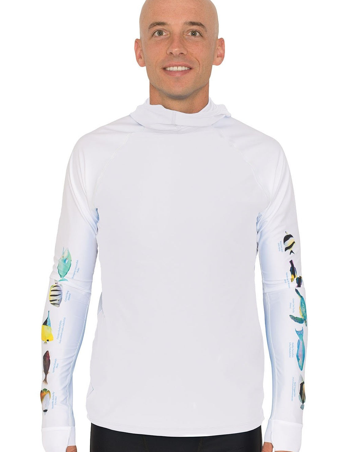 Snorkel Hooded Rash Guard UPF 50+ Hawaii Fish Chart - White | UV Max, view 2